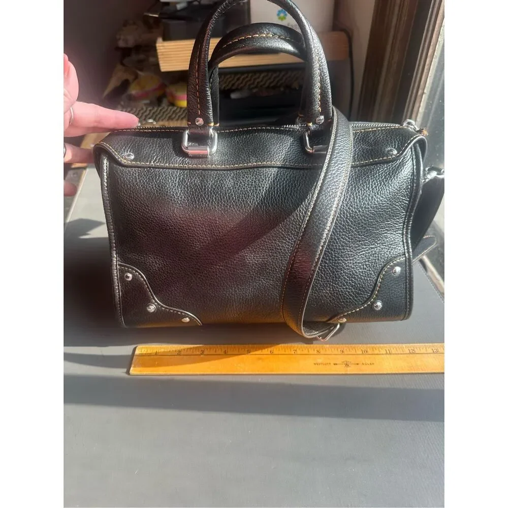 COACH Millie Black Silver Logo Leather Satchel Crossbody Shoulder Bag $550